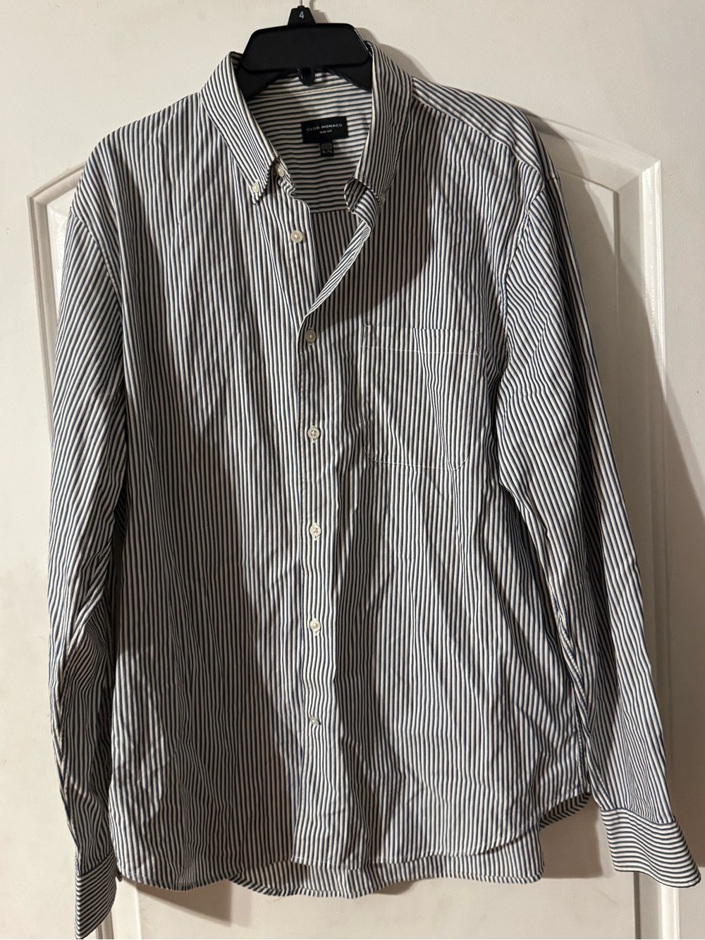 Club Monaco Slim Fit Blue & White Striped Button-Down Shirt XL